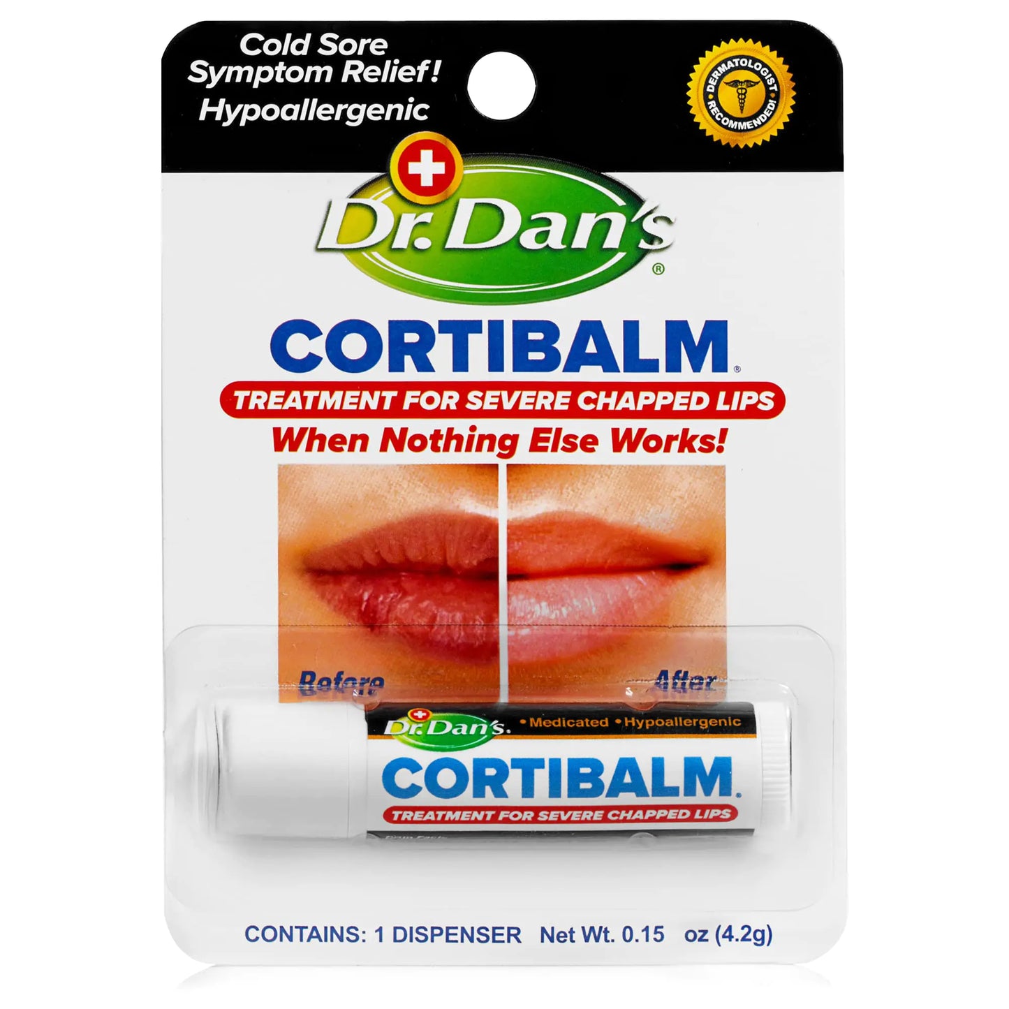 Dr. Dans Cortibalm - 1 Pack - for Dry Cracked Lips - Healing Lip Balm for Severely Chapped Lips - Designed for Men Women and Children